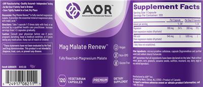 Photo of the AOR Advanced Orthomolecular Research Premium Mag Malate Renew label