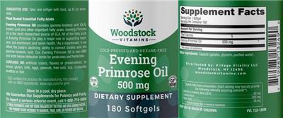 Photo of the Woodstock Vitamins Evening Primrose Oil 500 mg label