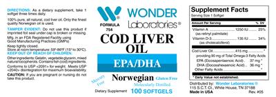 Photo of the Wonder Laboratories Norwegian Cod Liver Oil label