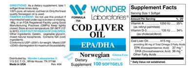 Photo of the Wonder Laboratories Norwegian Cod Liver Oil label