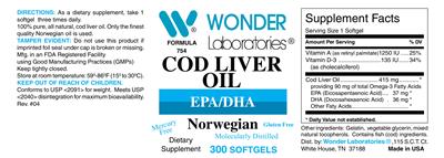 Photo of the Wonder Laboratories Norwegian Cod Liver Oil label