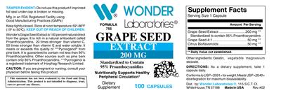 Photo of the Wonder Laboratories Grape Seed Extract 200 mg label