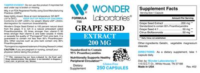 Photo of the Wonder Laboratories Grape Seed Extract 200 mg label