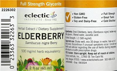 Photo of the Eclectic Institute Elderberry 500 mg label