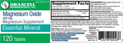 Photo of the Graxcell Pharmaceutical, LLC. Magnesium Oxide 400 mg label