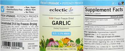 Photo of the Eclectic Institute Garlic 550 mg label