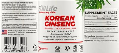 Photo of the Full Life Korean Ginseng 1,500 mg label