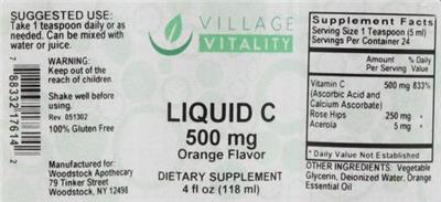 Photo of the Village Vitality Liquid C 500 mg Orange Flavor label