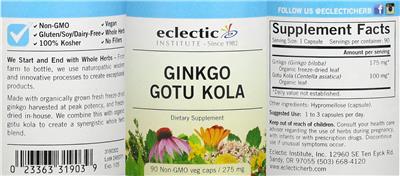Photo of the Eclectic Institute Ginkgo Gotu Kola 275 mg label