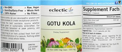 Photo of the Eclectic Institute Gotu Kola 300 mg label