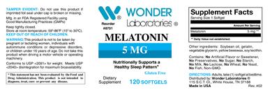 Photo of the Wonder Laboratories Melatonin 5 mg label