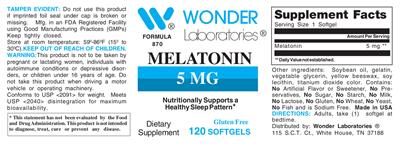 Photo of the Wonder Laboratories Melatonin 5 mg label