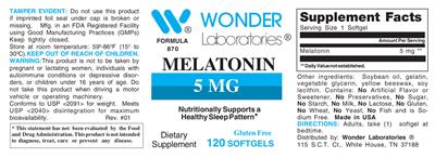 Photo of the Wonder Laboratories Melatonin 5 mg label