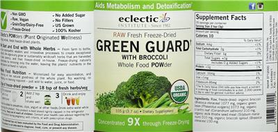 Photo of the Eclectic Institute Green Guard with Broccoli label