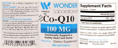 Photo of the Wonder Laboratories Co-Q10 100 mg label