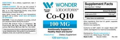 Photo of the Wonder Laboratories Co-Q10 100 mg label