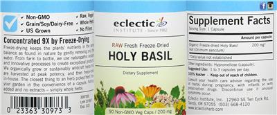 Photo of the Eclectic Institute Holy Basil 200 mg label