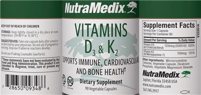 Photo of the NutraMedix Vitamins D3 & K2 label