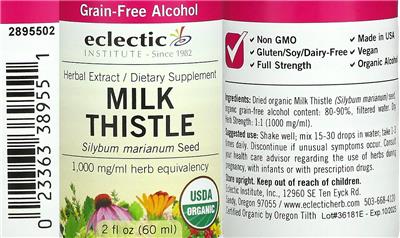Photo of the Eclectic Institute Milk Thistle Grain-Free Alcohol label