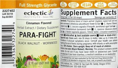 Photo of the Eclectic Institute Para-Fight Cinnamon Flavored label