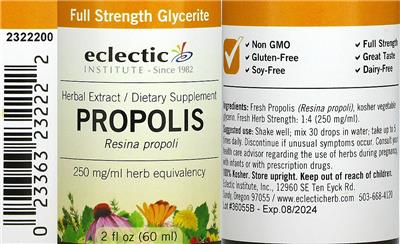 Photo of the Eclectic Institute Propolis 250 mg label