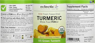 Photo of the Eclectic Institute Turmeric label
