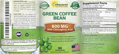 Photo of the aSquared Nutrition Green Coffee Bean 800 mg label