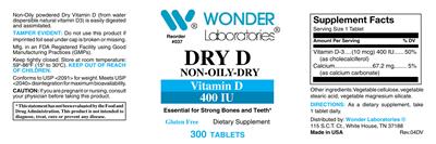 Photo of the Wonder Laboratories Dry D 400 IU label