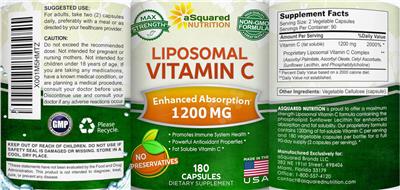 Photo of the aSquared Nutrition Liposomal Vitamin C 1200 mg label