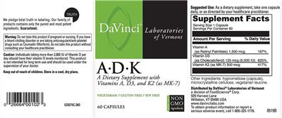 Photo of the DaVinci Laboratories of Vermont A-D-K label