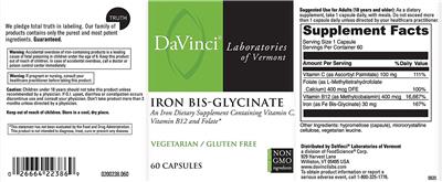 Photo of the DaVinci Laboratories Of Vermont Iron Bis-Glycinate label