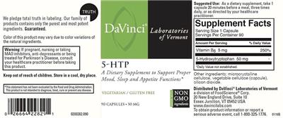 Photo of the DaVinci Laboratories of Vermont 5-HTP 50 mg label