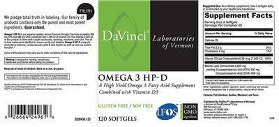 Photo of the DaVinci Laboratories Of Vermont Omega 3 HP-D label