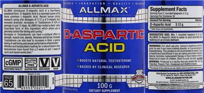 Photo of the ALLMAX D-Aspartic Acid label