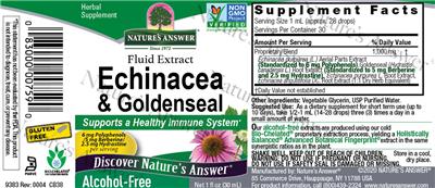 Photo of the Nature's Answer Echinacea & Goldenseal Alcohol-Free label