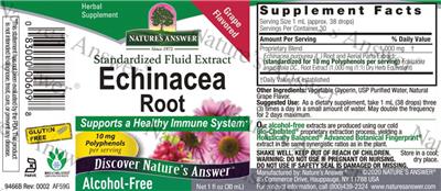 Photo of the Nature's Answer Echinacea Root Grape Flavored label