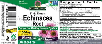 Photo of the Nature's Answer Echinacea Root 1,000 mg Alcohol-Free label