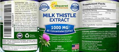 Photo of the aSquared Nutrition Milk Thistle Extract 1000 mg label