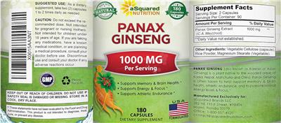 Photo of the aSquared Nutrition Panax Ginseng 1000 mg label