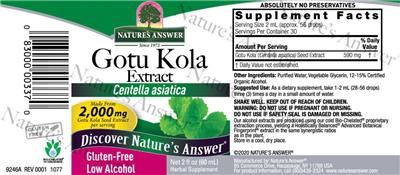 Photo of the Nature's Answer Gotu Kola Extract label