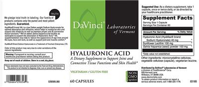 Photo of the DaVinci Laboratories of Vermont Hyaluronic Acid label