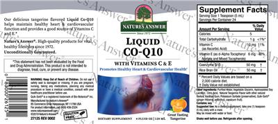 Photo of the Nature's Answer Liquid Co-Q10 Great Tasting Tangerine label
