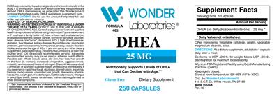 Photo of the Wonder Laboratories DHEA 25 mg label