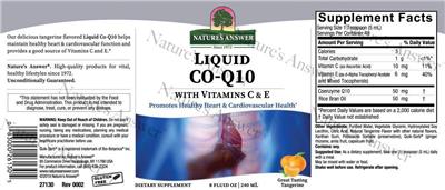 Photo of the Nature's Answer Liquid Co-Q10 Great Tasting Tangerine label