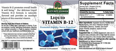 Photo of the Nature's Answer Liquid Vitamin B-12 label