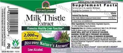 Photo of the Nature's Answer Milk Thistle Extract label