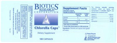 Photo of the Biotics Research Corporation Chlorella Caps label