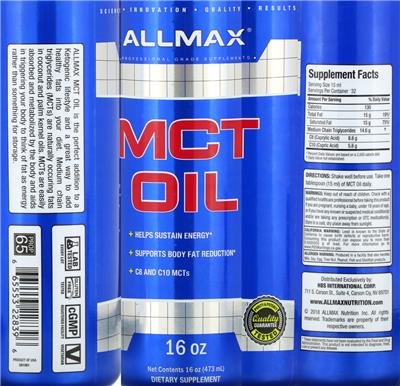 Photo of the ALLMAX MCT Oil label