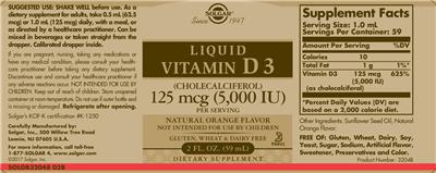 Liquid Vitamin D3 125 mcg (5000 IU) Natural Orange Flavor