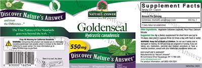 Photo of the Nature's Answer Goldenseal 550 mg label